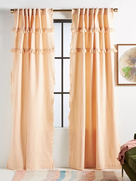 Set of 2! Anthropologie Tassled Cassie Curtain panels - rose